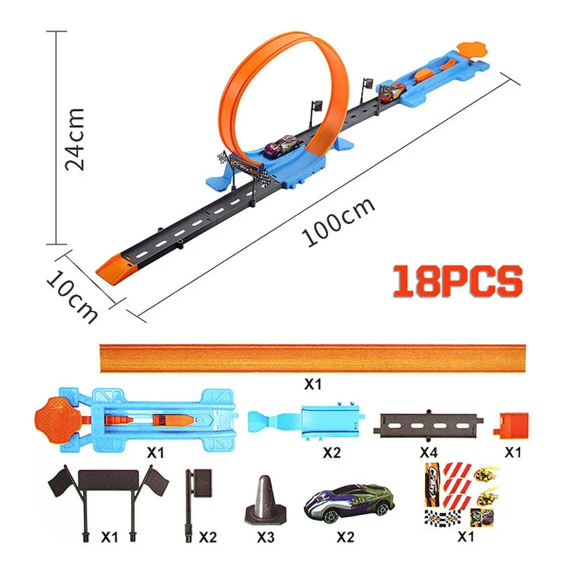 Stunt Speed Double Competition Car Wheels Model Racing Track DIY Assembled Rail Kits Catapult Vehicle Boy Toys For Children Gift