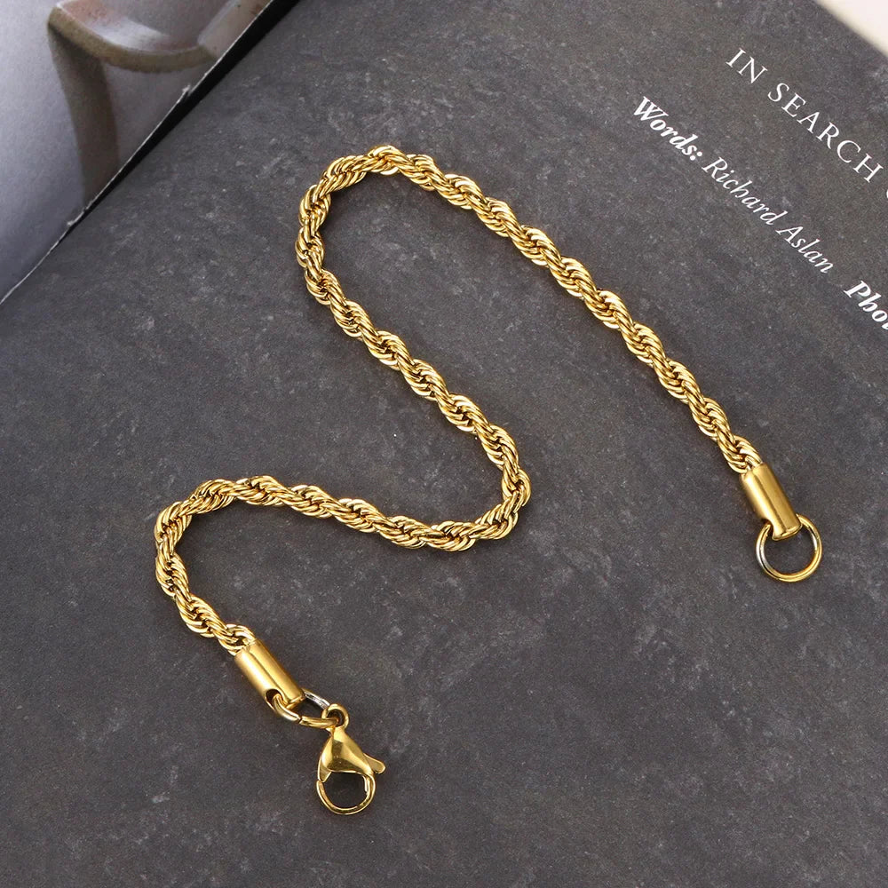 Stainless Steel Rope Chain Bracelets on Hand 3/4MM Gold Color Chic Women's Bracelet Minimalist Fashion Hip Hop Jewelry Gift C048