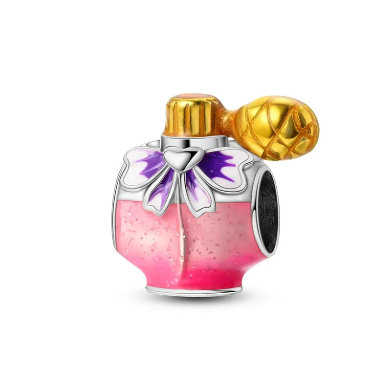 Romantic Pink Crown Perfume Bottle Charms Beads Bracelets Fine Jewelry