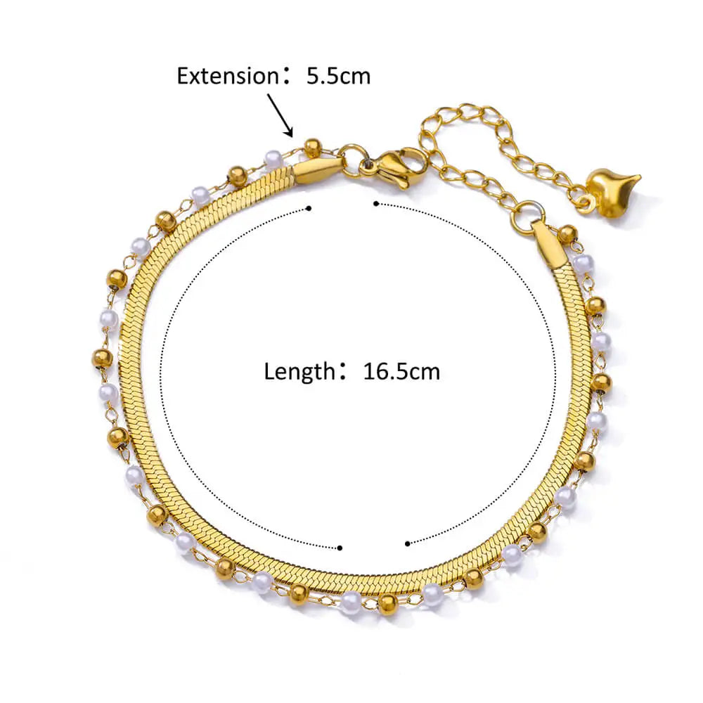 Anklets for Women Artificial Pearl Double Layer Stainless Steel Anklet Summer Beach Accessories Foot Leg Bracelets Jewelry Gifts