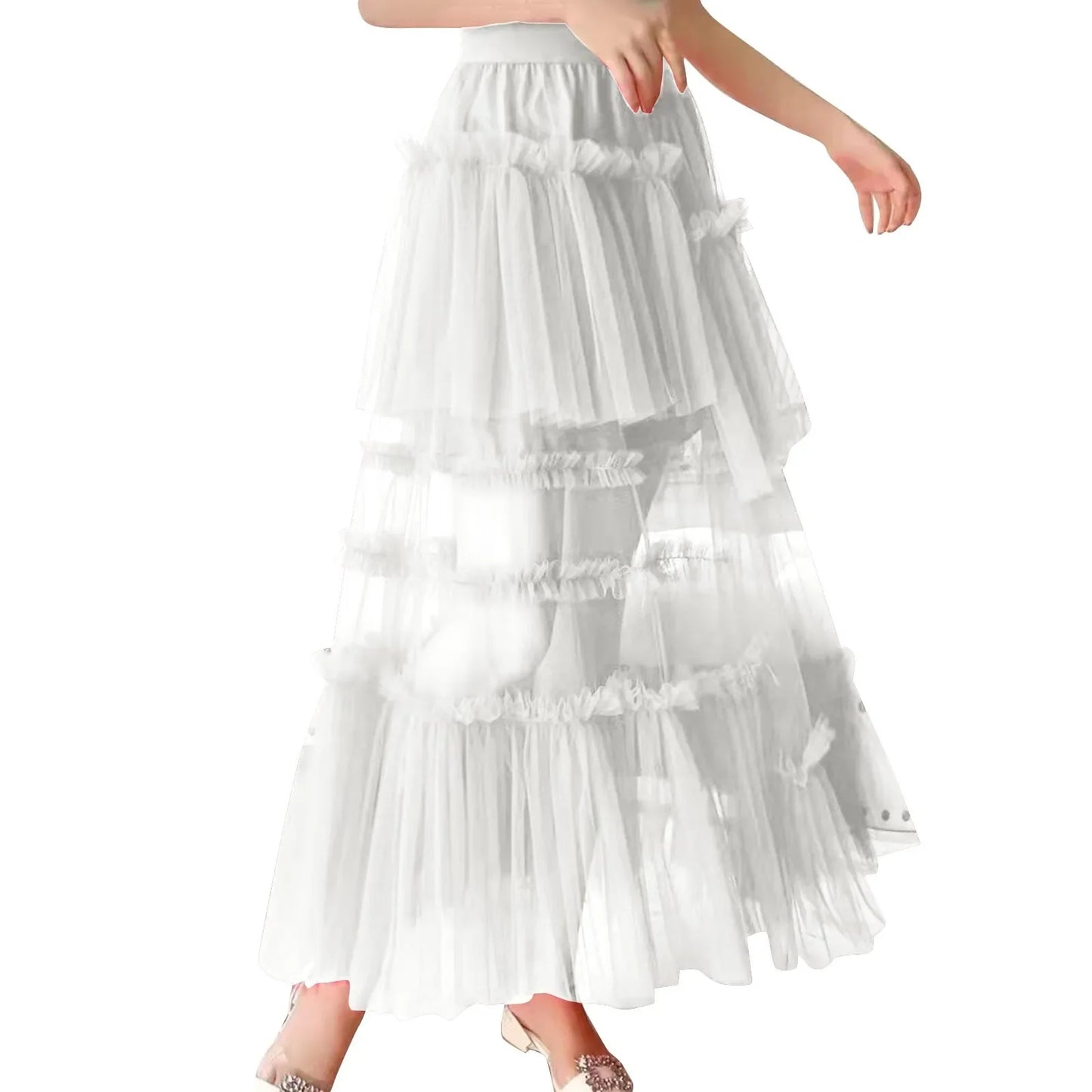 Skirts For Party 2024 Women's Long Summer Tulle Skirt Elegant High Waist Cocktail Party Wedding Flared Hem Dance Skirt for Girls