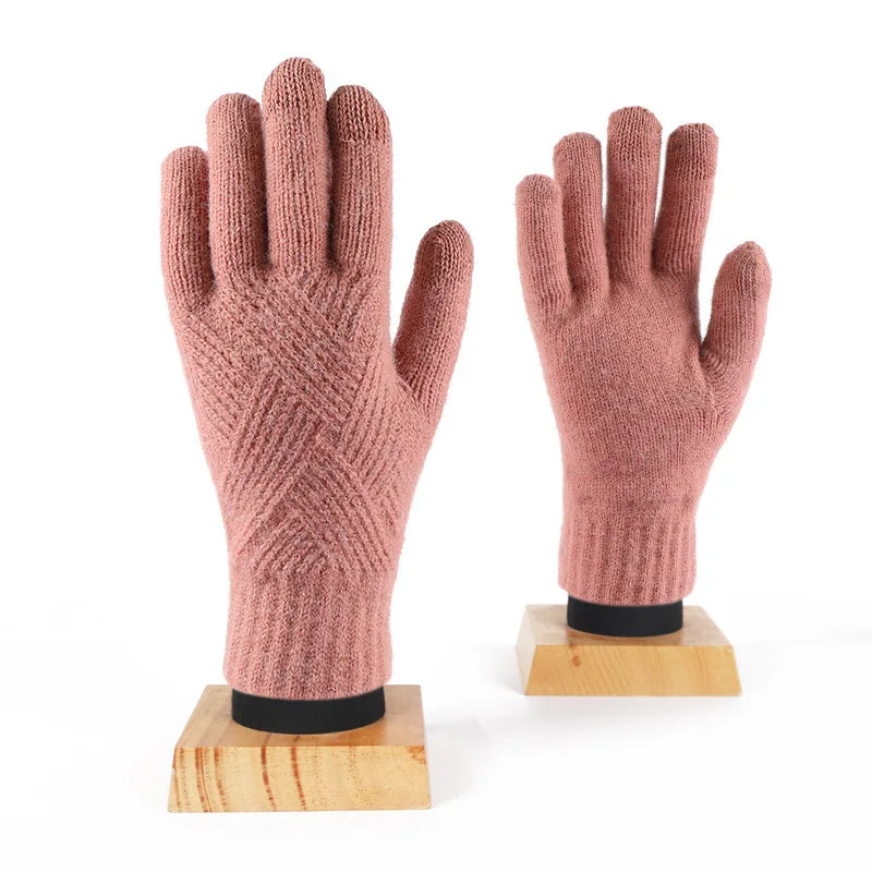 Fashion Cashmere Women Men Winter Cashmere Cold Protection Double-layer Thickening Warm Touch Screen Knitted Woolen Gloves