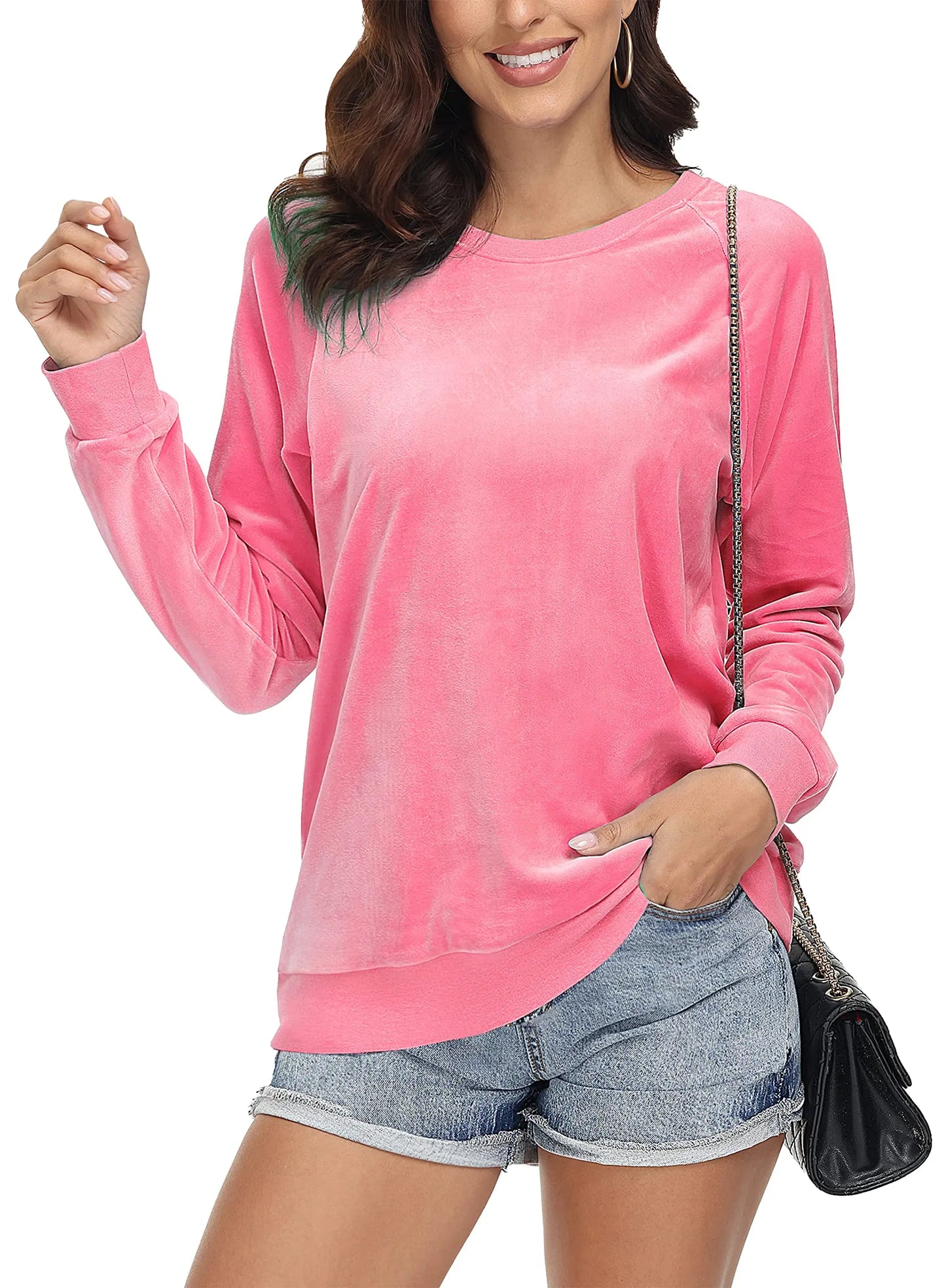 TACVASEN Spring Lightweight Crew Neck Pullover Womens Casual Soft Fuzzy Sweatshirts Warm Hoodies Sweet Streetwear Sports Tops