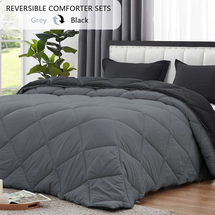 Reversible Comforter Set Queen/King Size, Comforter, Pillow Shams, Red & Black.