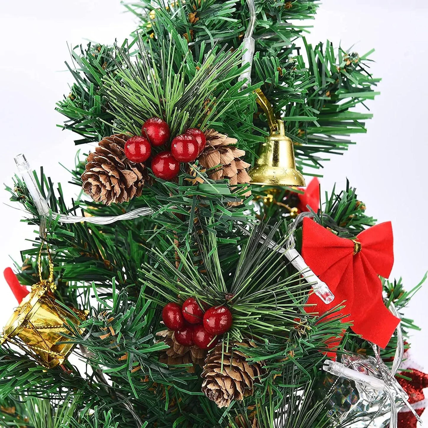 10Pcs Christmas Mini Pinecones Pine Needles Branches with Artificial Red Berry Stems for Xmas Tree Garland DIY Craft Gifts Decor