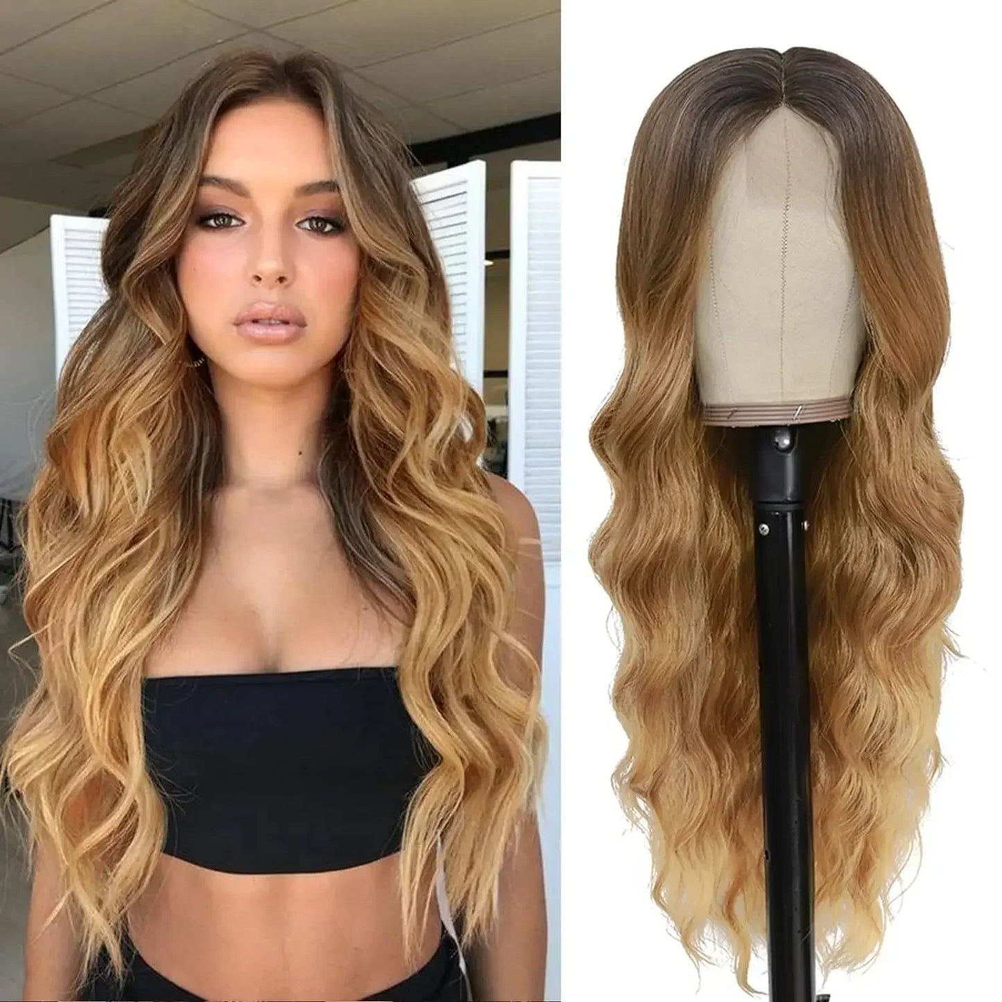 Tereshar Heat Resistant Synthetic Wig for Halloween Christmas Black Long Body Wave Lace Front Wigs for Black Women