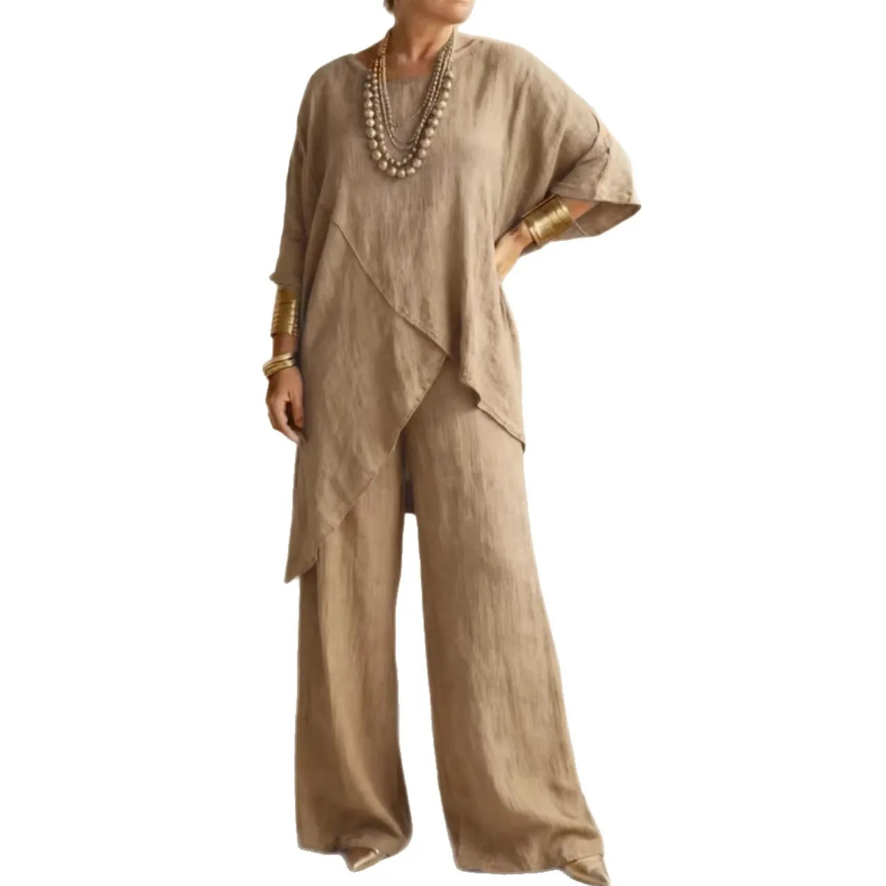 2026 Fashion Loose Women's Matching Sets Casual Half Sleeve Loose Tops And Wide Leg Pants 2 Piece Outfits Woman