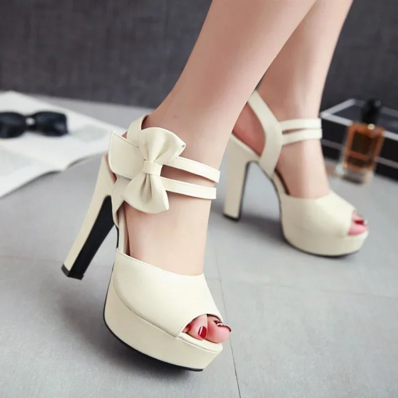 Sandals Female Summer 2024 New High-heeled 13cm Fish Mouth Shoes Bow Sexy Rough with Waterproof Platform Roman Women's Shoes