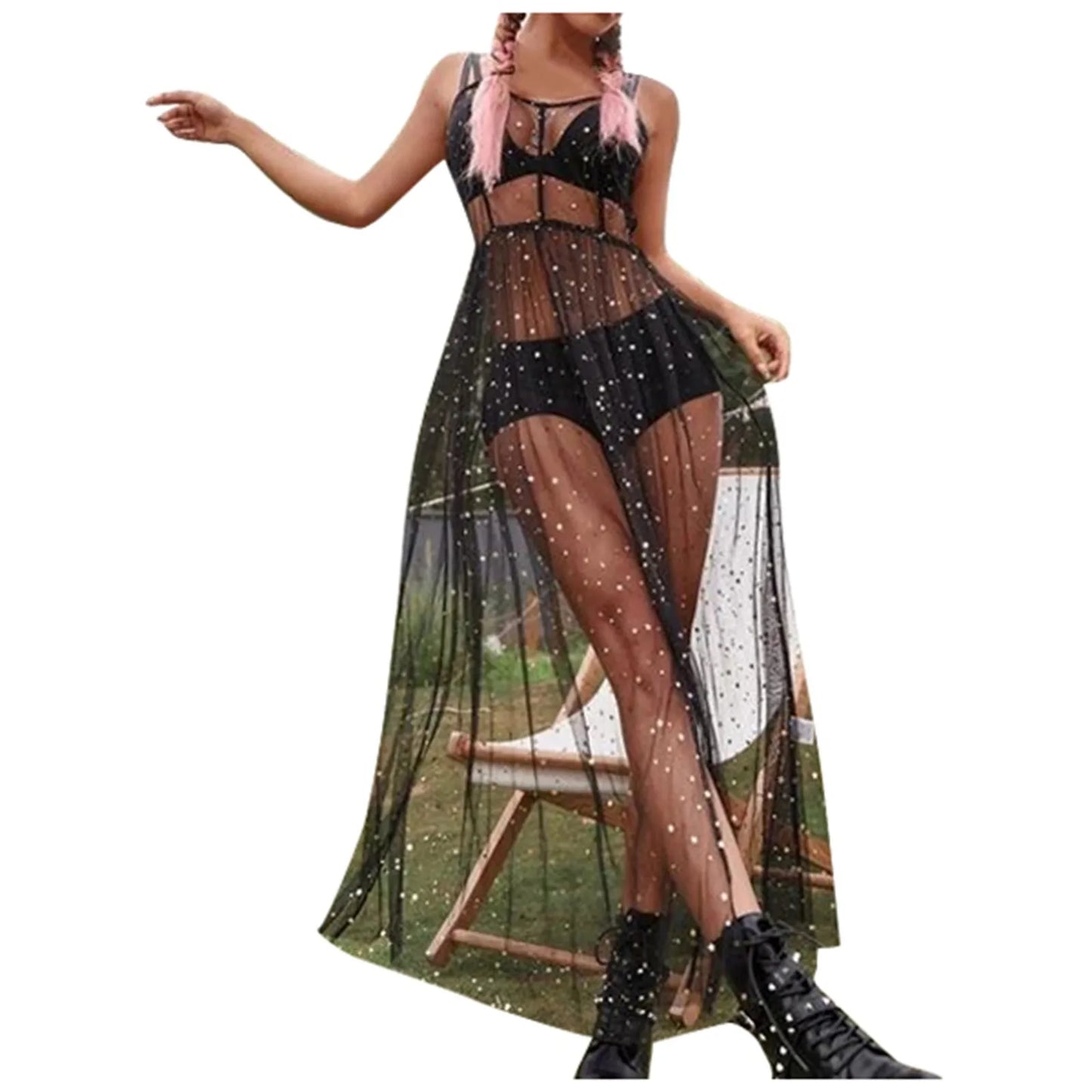 Women'S Mesh Transparent Summer Dress Sleeveless Beach Dresses Bikini Cover Up Lightweight Beach Poncho Holiday Beachwear