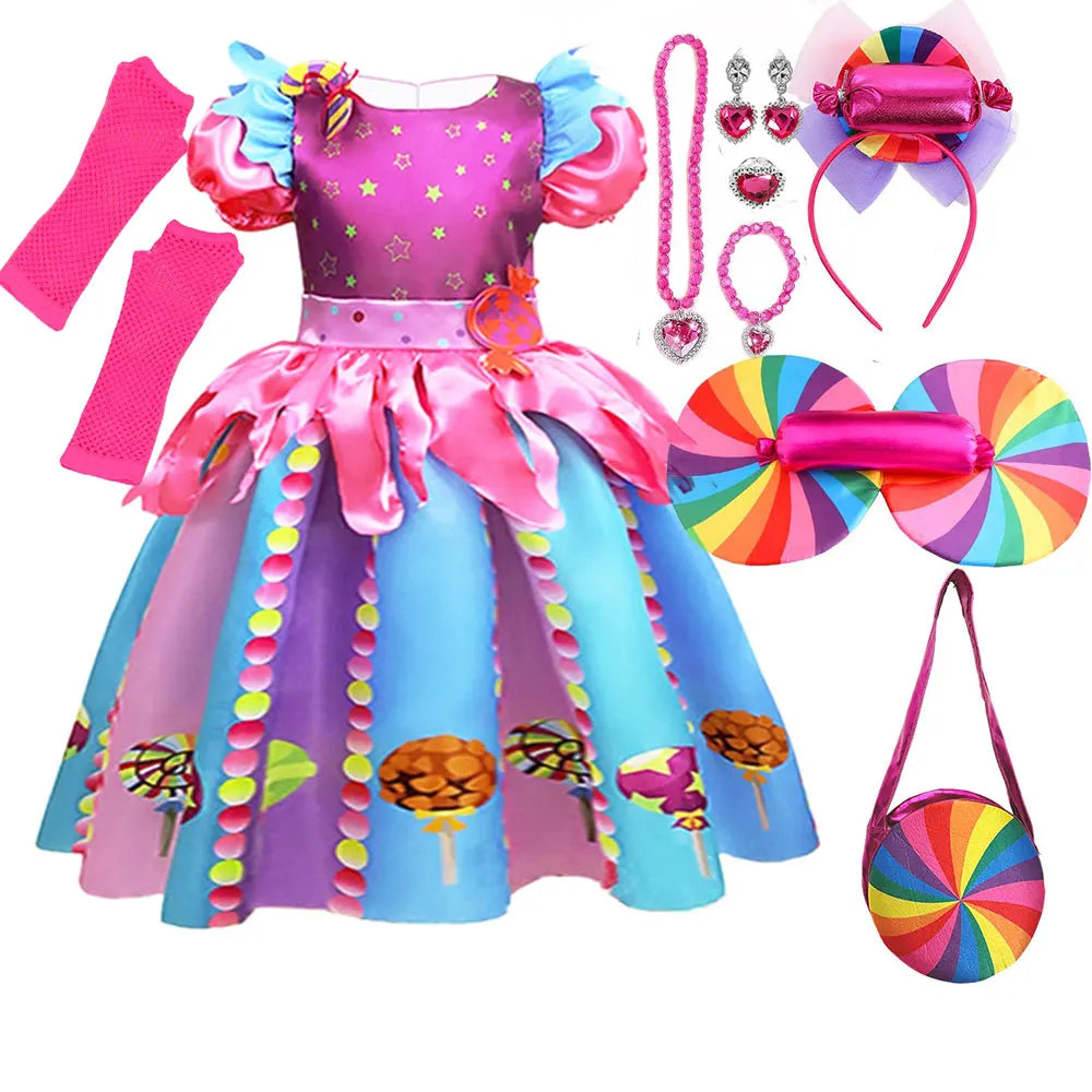 Delicate Princess Lollipop Fairy Costume Girls Halloween Candy Role Play Dress up Kid Carnival Purim Party Cute Vestidos Rainbow