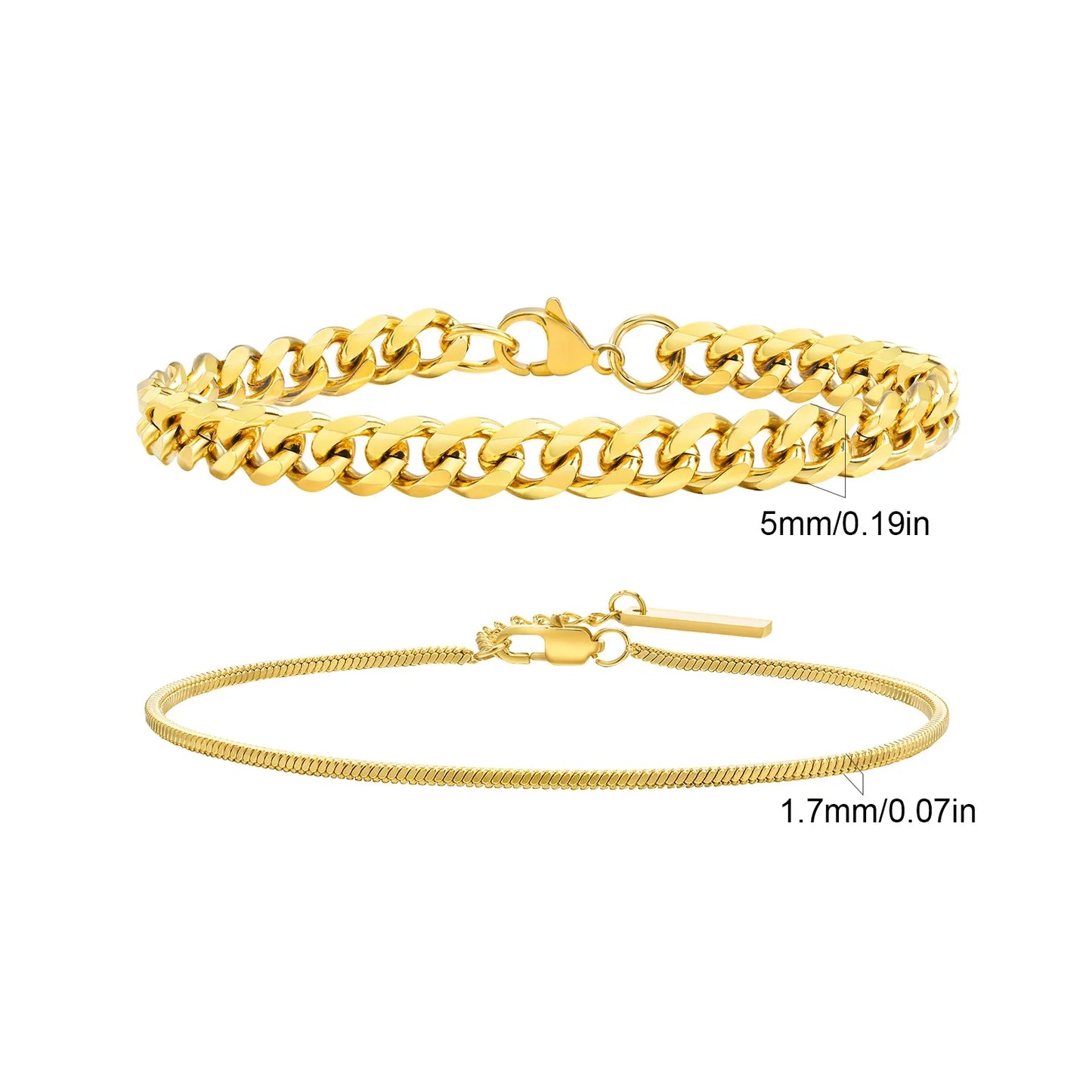 2pcs Men's Chain Bracelets,Stainless Steel Silver Gold Black Color Twist Rope Chain Wristband,Trendy Cuban Link Chains Gift