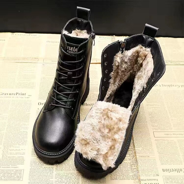 Winter Leather Women Winter Boots Thick Wool Warm Women High-heeled Genuine Boot High-quality Female Snow Boots Women Shoes