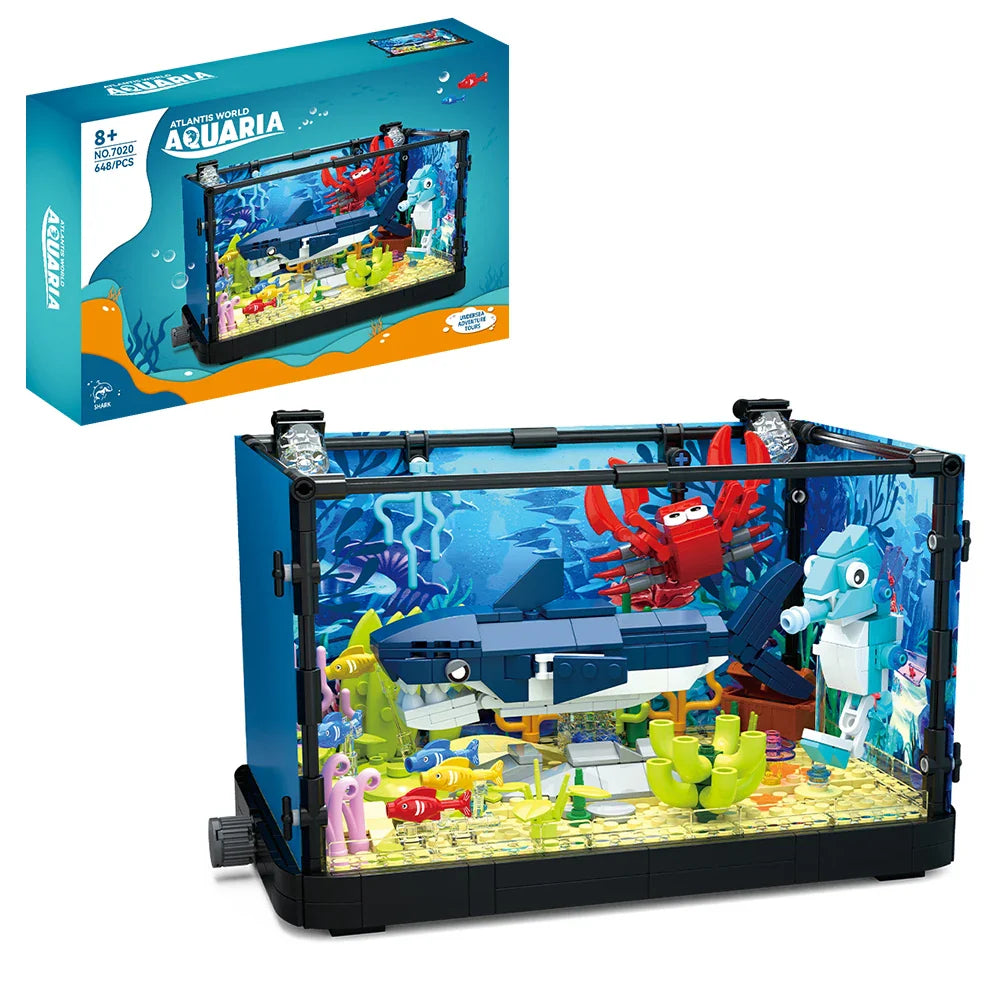 Fish Tank Building Block Set with Light，Aquarium，Marine Turtle, Building Block Toy for Kids 14+, Gift, Home Decor