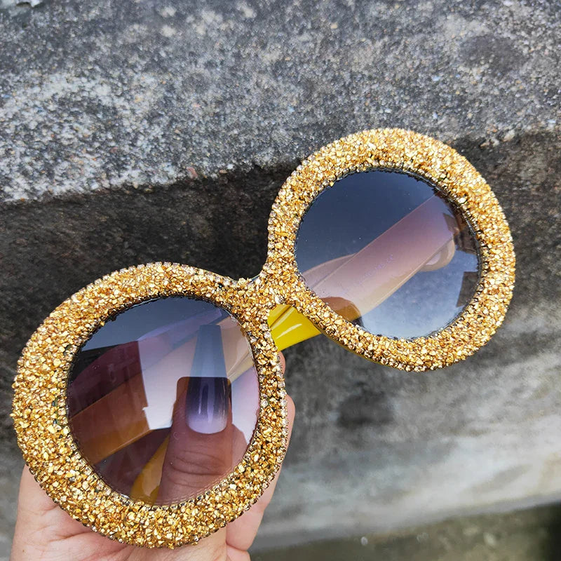 Rhinestone Sunglasses Women 2022 Designer Steampunk Oversized Round Female Sunglasses Music Festival Oculos De Sol Feminino