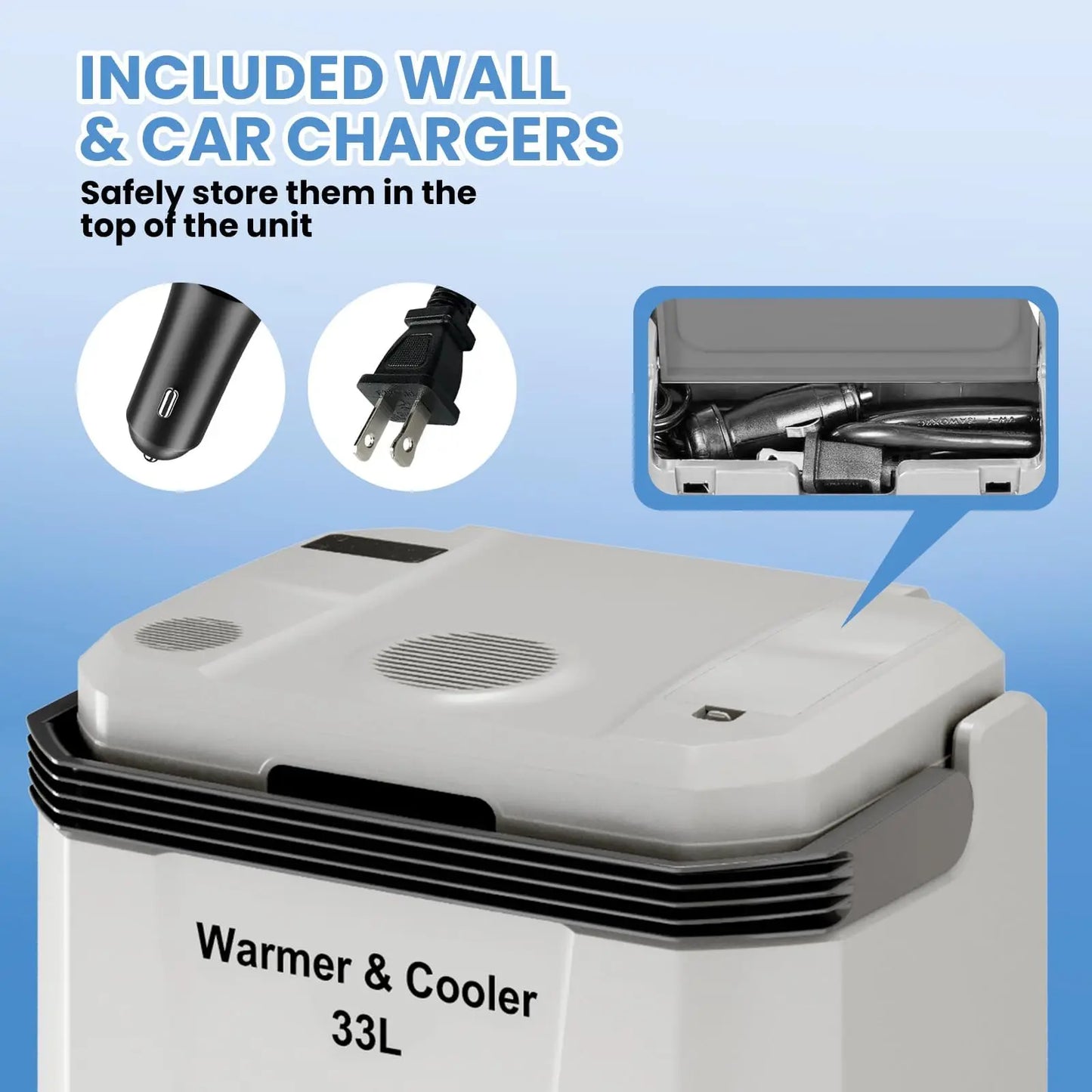 33L High Efficiency Car Refrigerator, 12V DC Plug-in Portable Electric Cooler & Warmer Fridge with Carry Handle, Stable Anti-Shock Design for Road Trips, RV Travel, Dark Gray