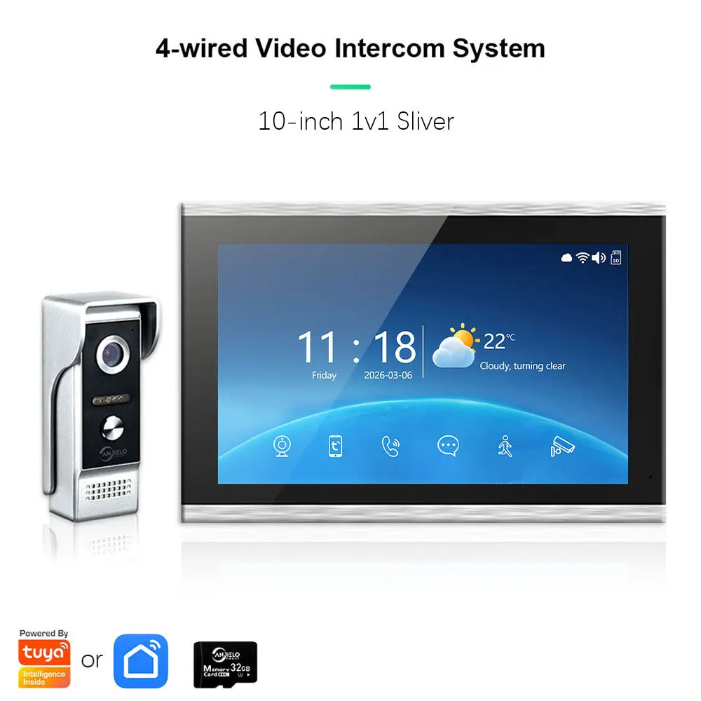 ANJIELO Tuya Smart Video Intercom System 7 inch 10 Touch Screen Video Doorbell Suit for Home Apartment