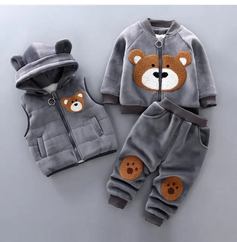 3Pcs Set Children Clothing Thicken Warm Hooded Outwear Children Sets Three-Piece Outfits Toddler Costume Suit Kids Clothes