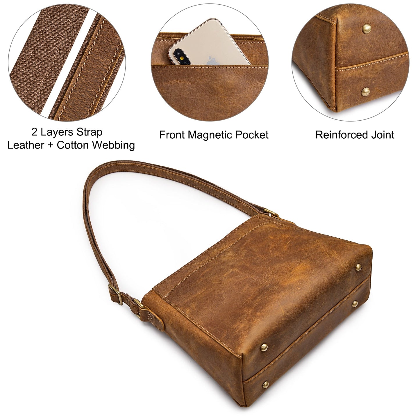 S-ZONE Medium Women Vintage Genuine Leather Crossbody Bag Shoulder Purse Handbag