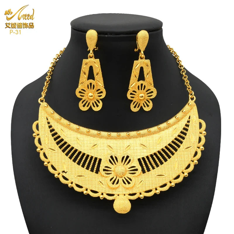 ANIID African 24K Gold Plated Jewelry Sets For Women 2PCS Set
