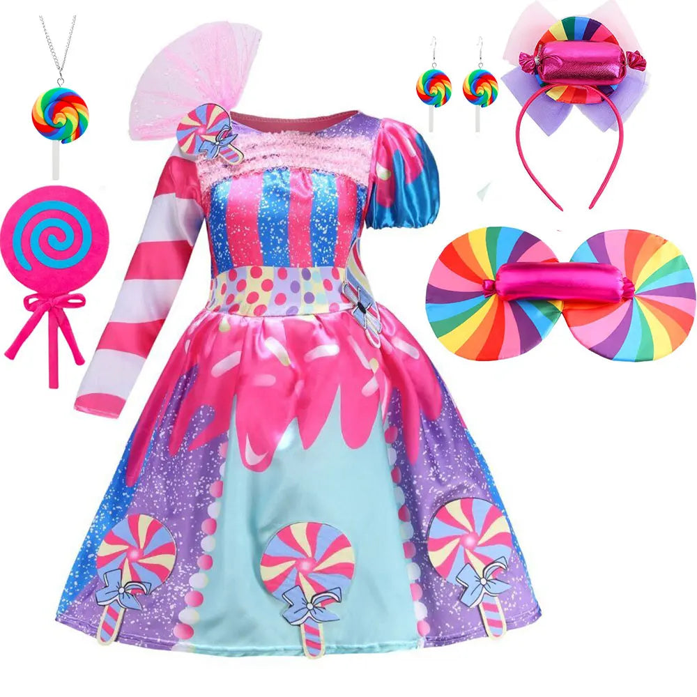 Delicate Princess Lollipop Fairy Costume Girls Halloween Candy Role Play Dress up Kid Carnival Purim Party Cute Vestidos Rainbow
