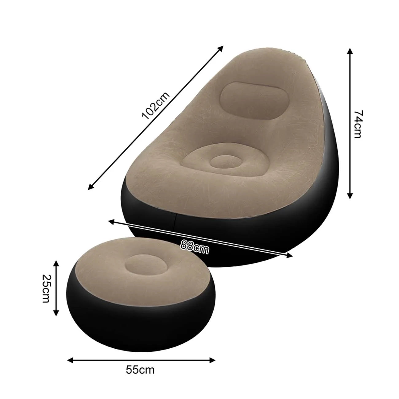 1PC nflatable Air Sofa Chair with Footrest, Portable Lounge Chair Set Soft Flocked Surface for Bedroom Dorm Living Room