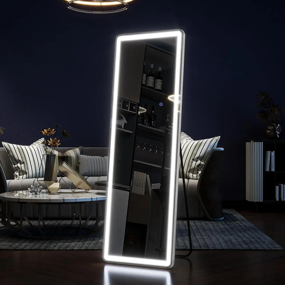63"x20" Full Length Mirror with Lights, LED Mirror Full Length, Lighted Floor Mirror with Stand.