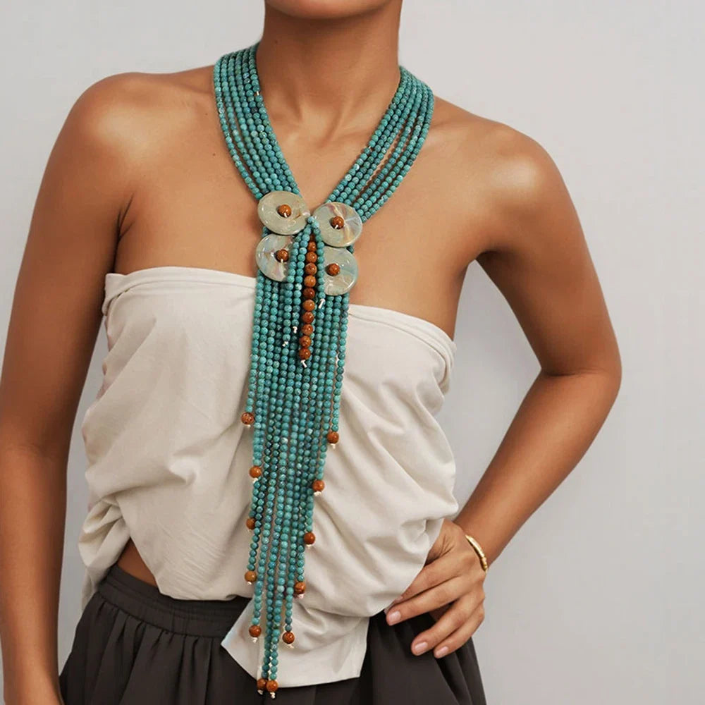 Statement Boho Long Acrylic Bead Necklace Handmade for Women Wedding Party Jewelry