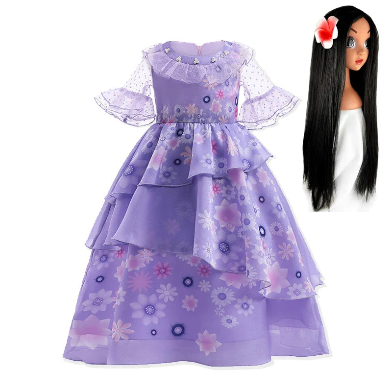 Halloween Girls Disney Encanto Isabela Princess Dress Baby Girls Isabela Cosplay Costumes Carnival Birthday Party Clothings