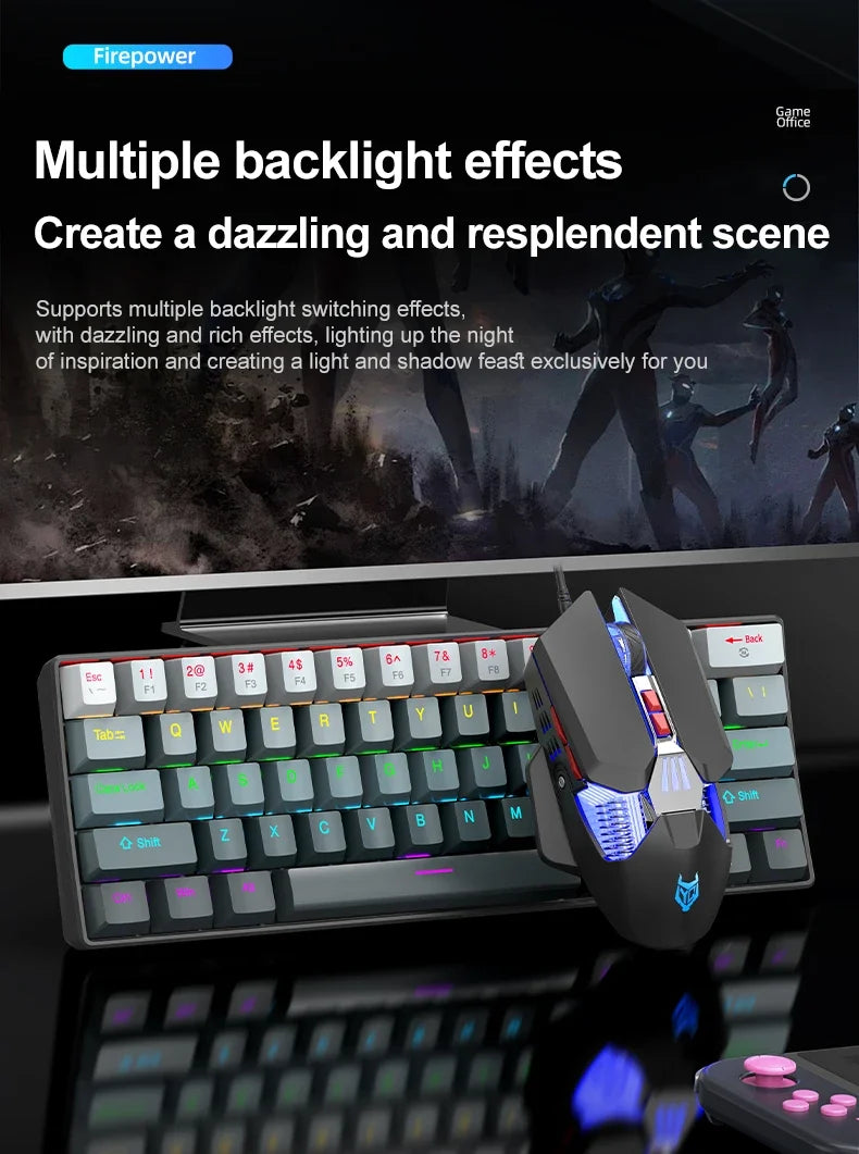Mechanical keyboard and mouse set, 60% Portable Mini Wired Keyboard and Mouse combos, 61 Keys Phantom RGB keyboard and mouse kit