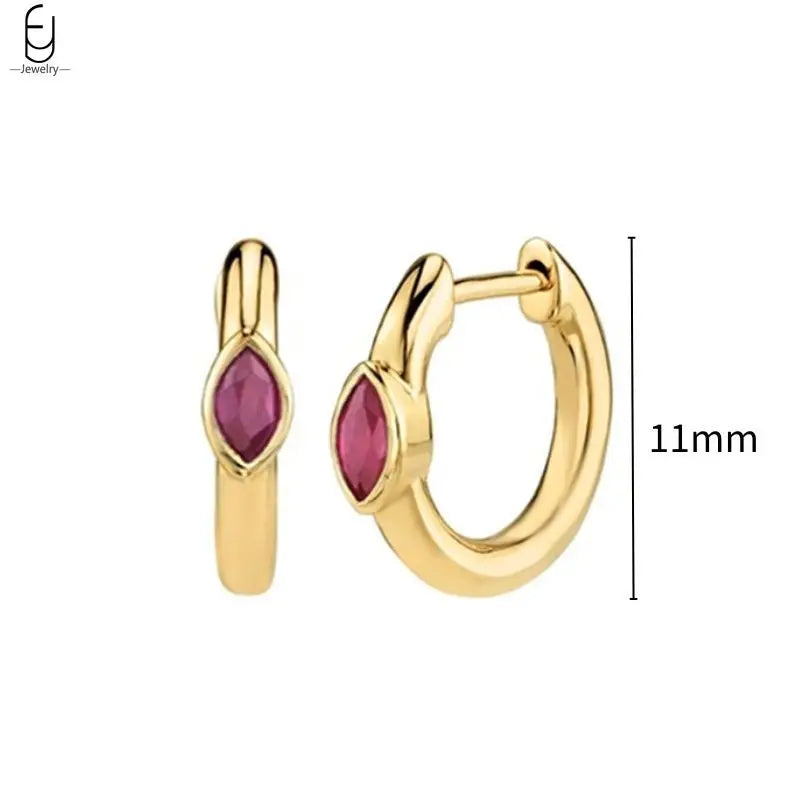 925 Sterling Silver Needle Rose Red Crystal Stud Earrings For Women Water Drop/Heart Pendant Gold Earrings Fashion Jewelry Gifts