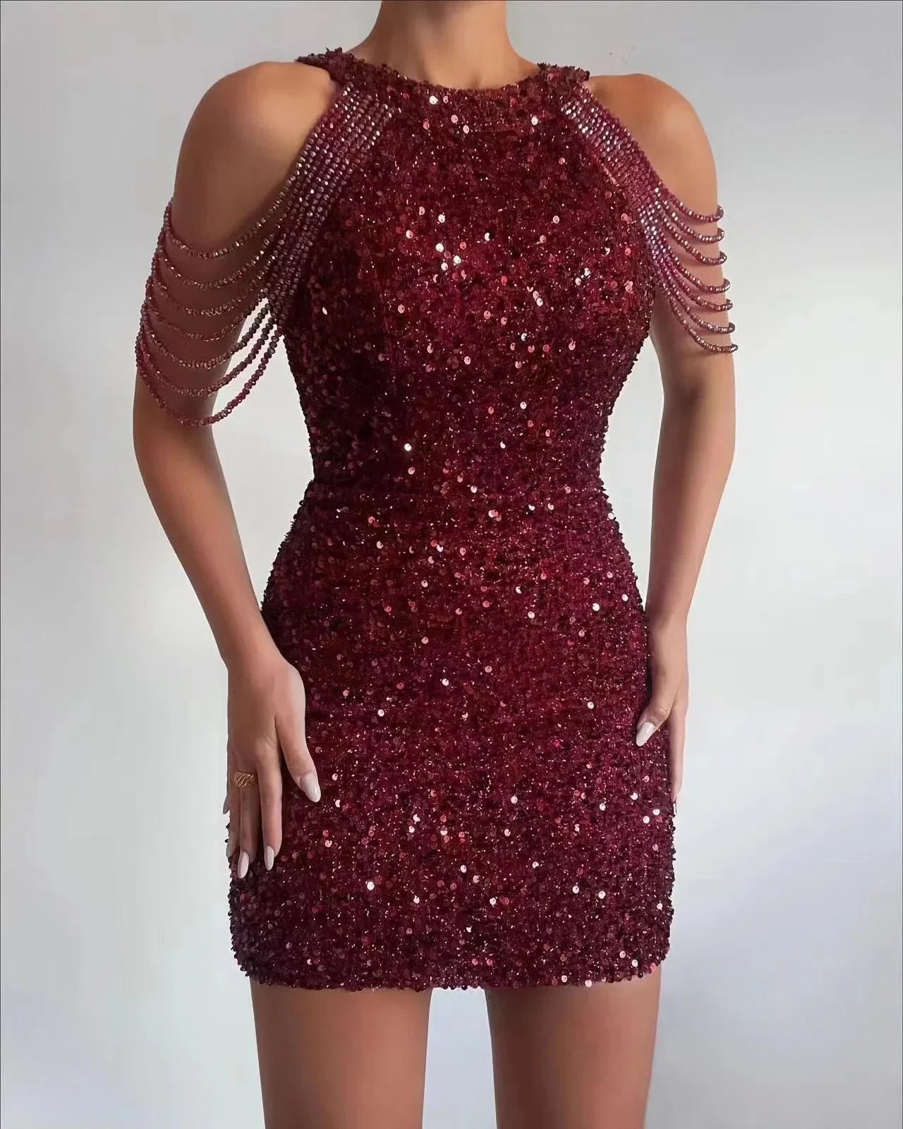 Sequin Fringed Dresses with Stones and Crystals Halter Neck High Waist Fashion Slim  A Full Skirt Women's Evening Dresses 2024