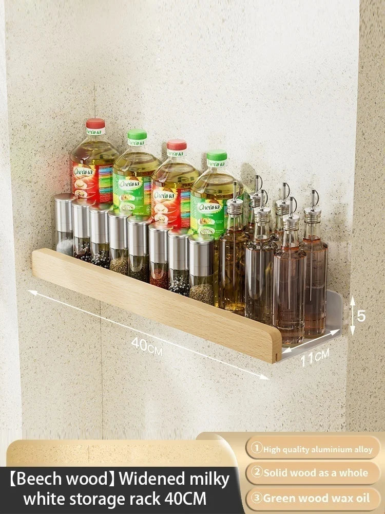 Wood Kitchen Organizer Mounted Spice Rack Kitchen Storage with Hooks for Condiments Kitchen Accessories
