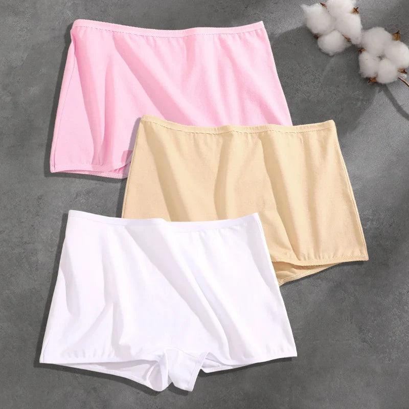 FINETOO 3PCS Women Seamless Cotton Boxer Short Solid Color High Rise Elastic Underwear Female Breathable Boyshorts Sexy Lingerie