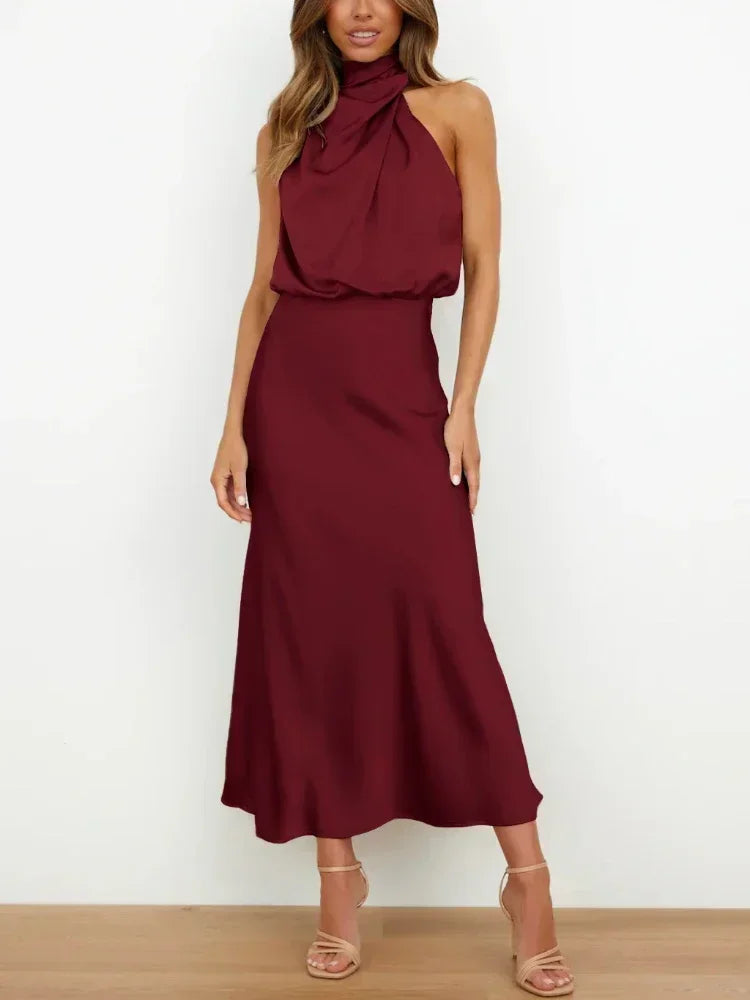 New Wedding Satin Silk Women Dresses Sexy Evening Party Sleeveless Off Shoulder Bodycon Elegant Maxi Dresses for Women Clothes