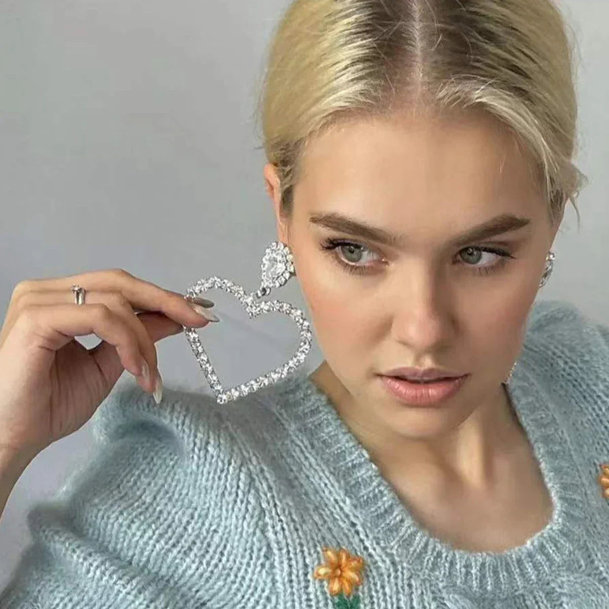 New Fashion women's Color Matching Big Rhinestone Love Heart-shaped Star Drop Earrings women's Jewelry Temperament Accessories