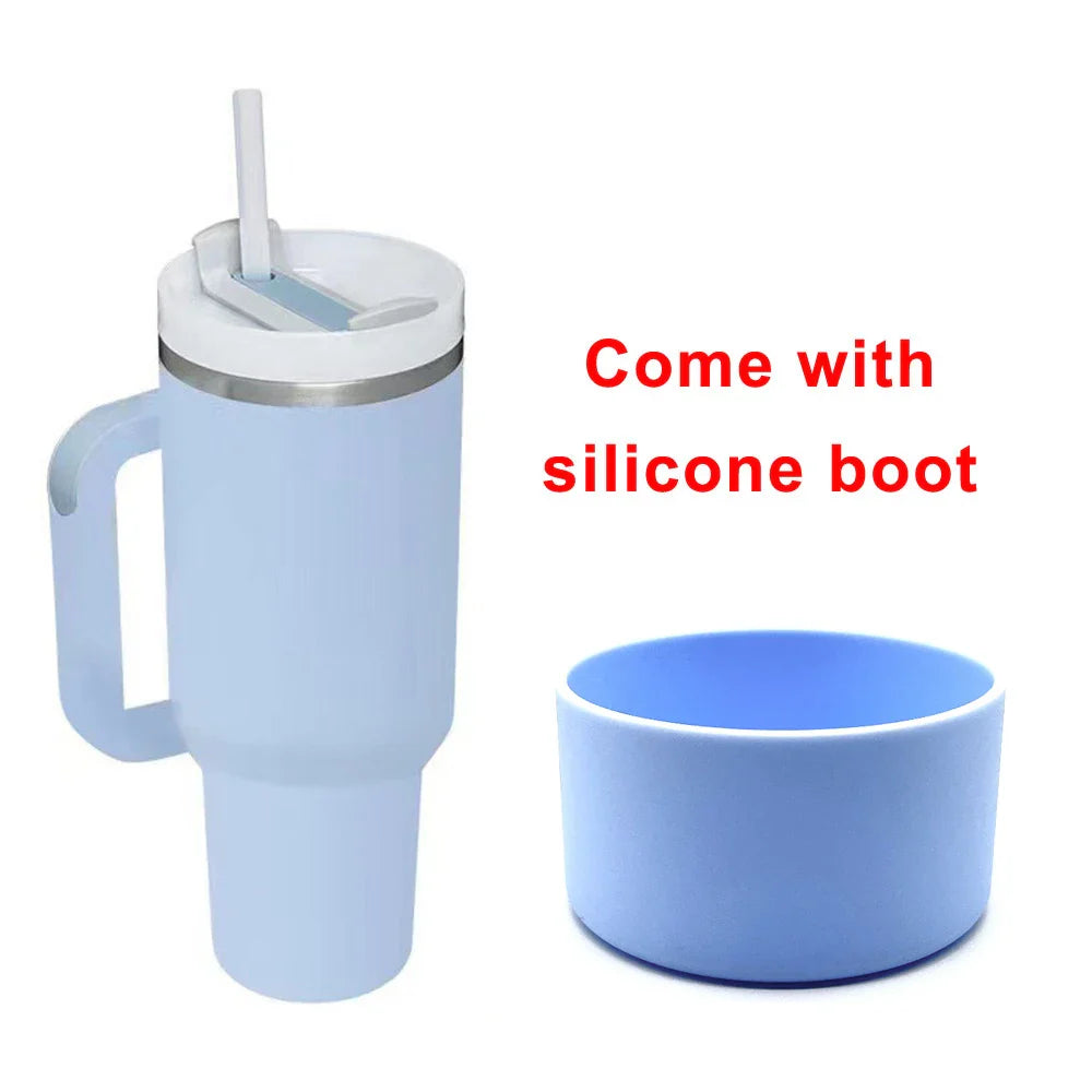 40oz Tumbler with Handle Straw and Silicone Boom Stainless Steel Vacuum Thermos Cup Large Capacity Travel Car Coffee Mug Logo