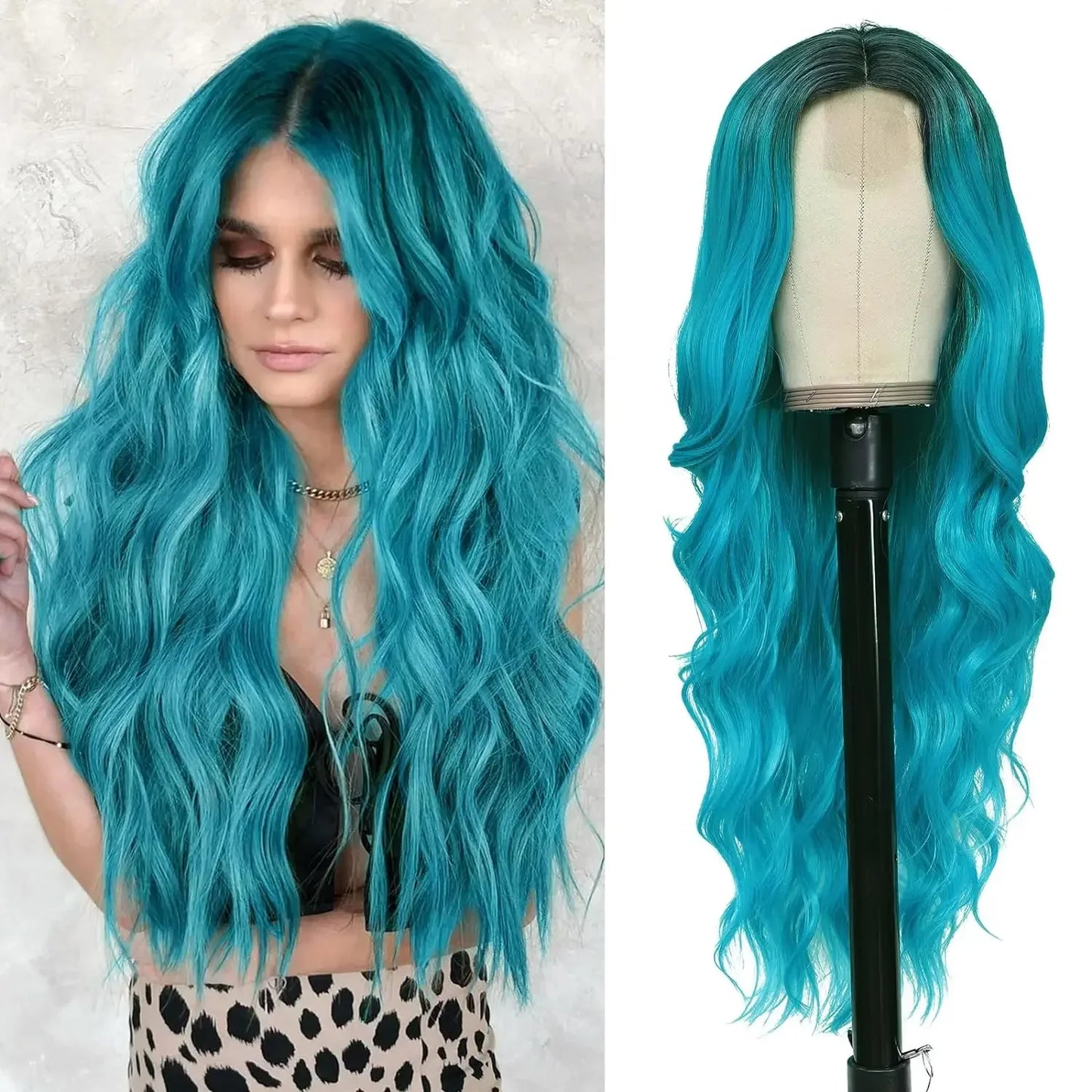 Tereshar Heat Resistant Synthetic Wig for Halloween Christmas Black Long Body Wave Lace Front Wigs for Black Women