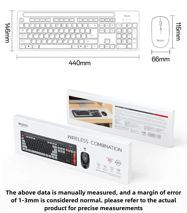 Portable USB Wireless Keyboard and Silent Mouse Set for Home, Office, and Gaming Use