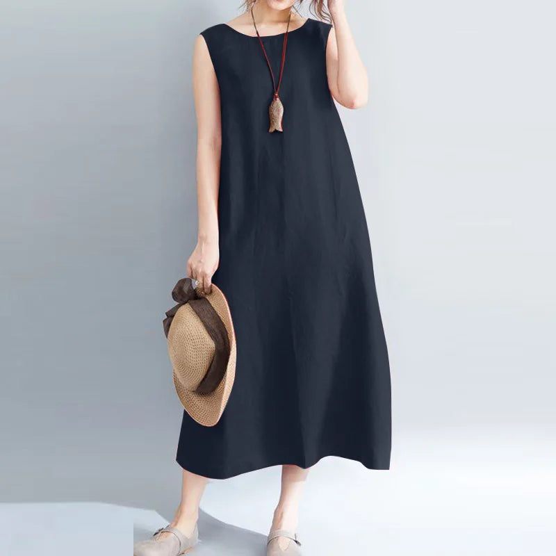 Summer Fashion Sleeveless Dress  ZANZEA Women Fashion O Neck Beach Sundress Casual Solid Loose Vestidos Elegant OL Work Dresses