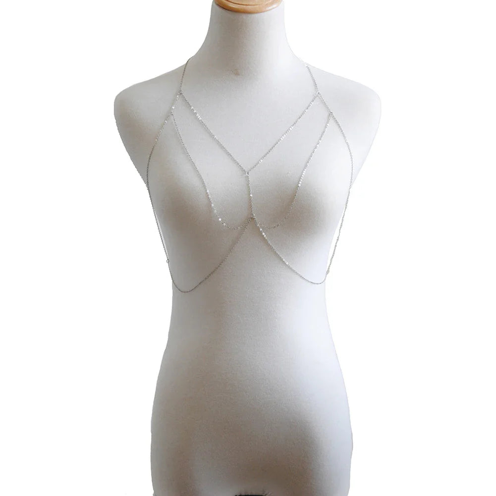 Fashion Womens Sexy Sequins Bra Bikini Beach Harness Necklace Waist Belly Body Chain Fashion Jewelry #241361