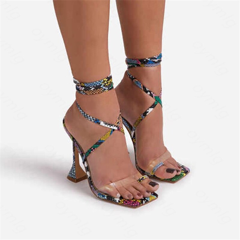 Sexy Women's Pumps 2022 Summer New Transparent Fashion Cross-Tie Open Toe Fish Mouth Shoes Casual Square Heel Banquet High Heels