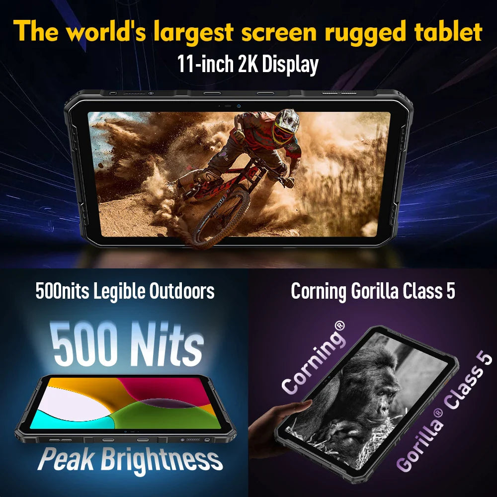 Ulefone Armor Pad 2 Rugged Tablet, 11" 2K, 18600 mAh ,IP68/IP69K Android 13 NFC GPS 4G Tablet Up to16GB +256GB LED Camping light