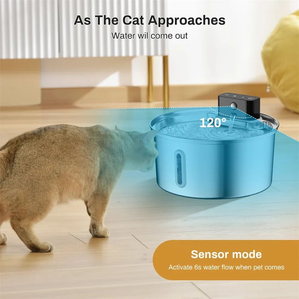3L 5V USB Stainless Steel Wireless Recharging Sensor Auto Cat Water Drinking Fountain For Cats Dog Drinker Pet Dispenser Bowl