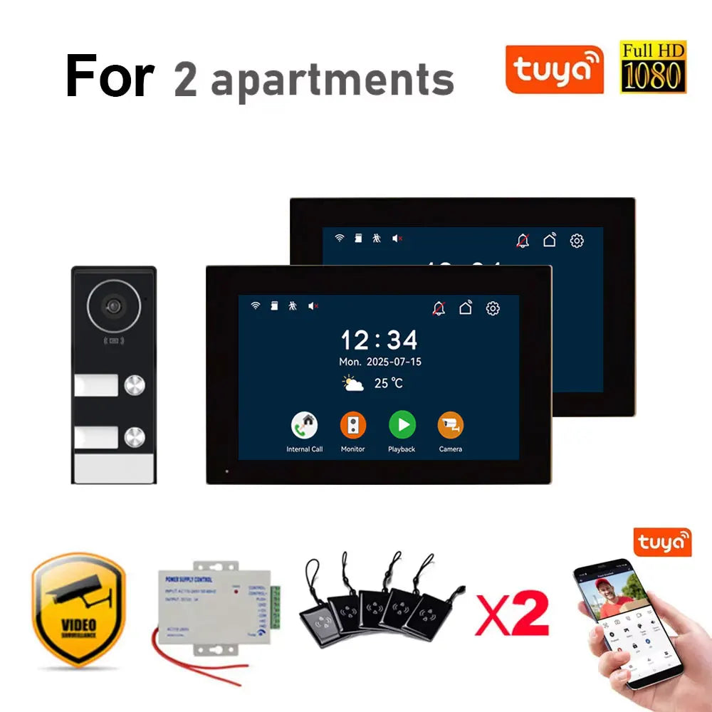 Tuya 7Inch Touch Monitor Video Wifi Intercom Smart Home Video 2 / 3 / 4 Family Apartment Doorbell System 1080P Wide Angle Camera