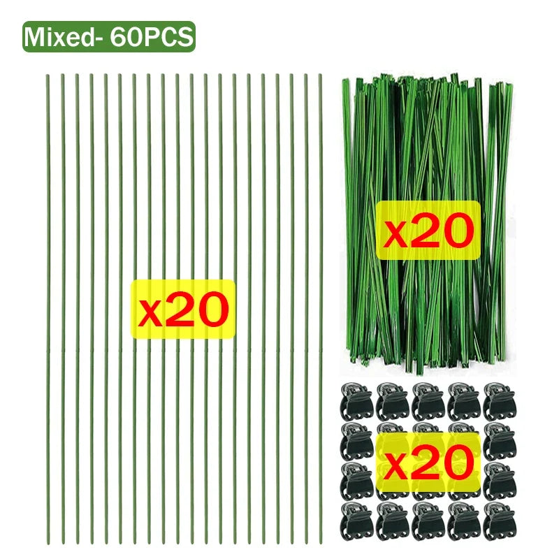 Plant Support Stakes with Orchid Clips Ties Bendable Single Stem Support Rods Holder Sticks for Potted Plants Flowers Vegetables