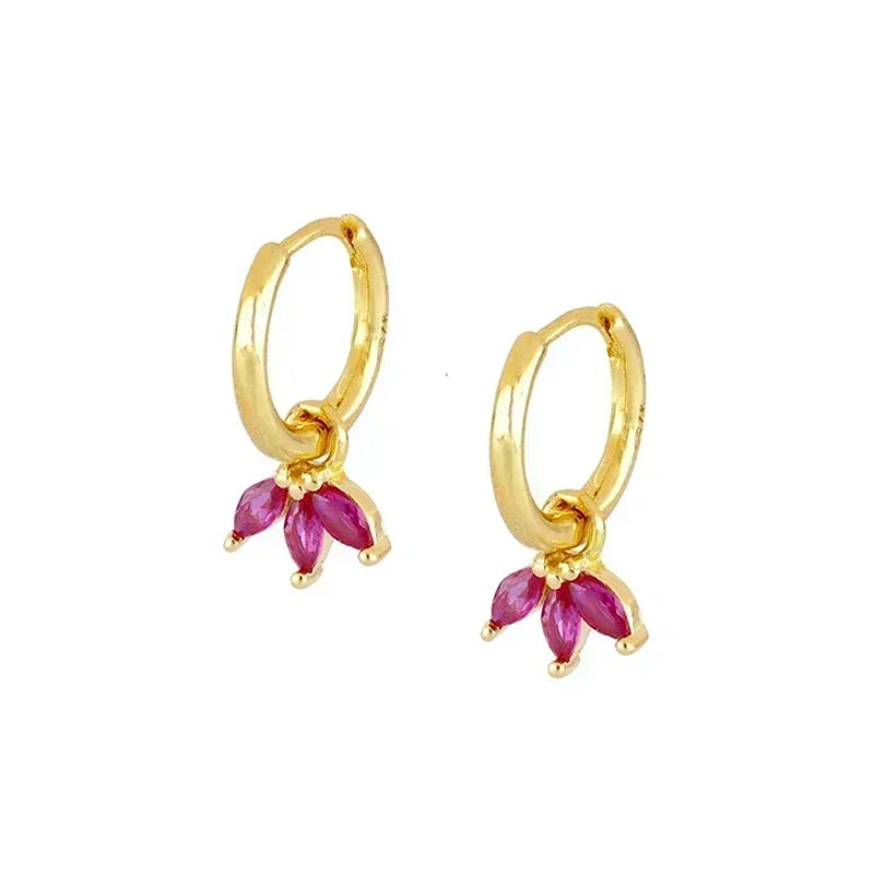925 Sterling Silver Ear Needle Rose colors Zircon Hoop Geometric Pendant Earrings for women Luxury Fashion Wedding Jewellery2023