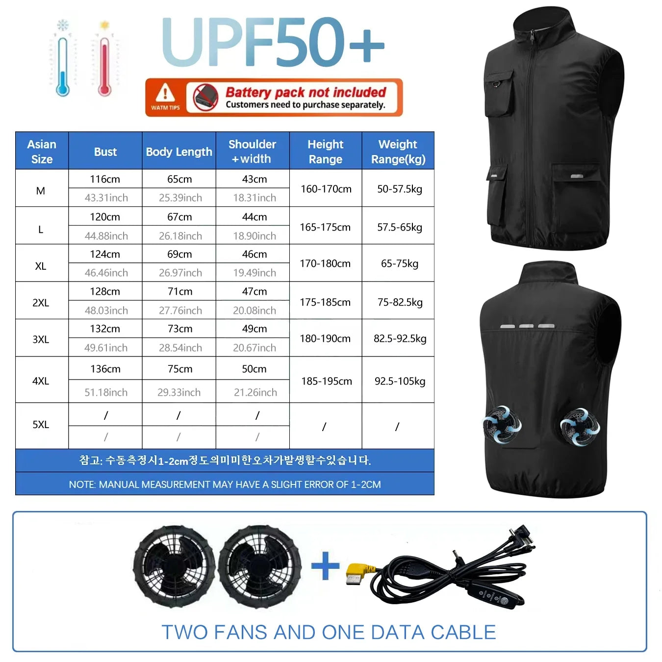 Summer Cooling 2-4 Fan Holes Fan Workwear, Unisex Short Sleeve, Outdoor Sun Protection & Cooling Vest with Built-in Fans