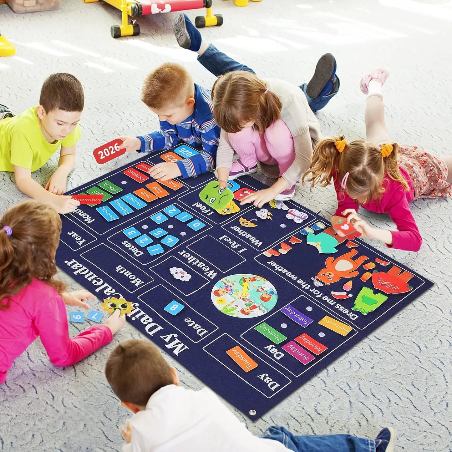 My First Daily Calendar Montessori Felt Story Board Set Loop Time Learning Center, A Weekly Chart For Children's Learning