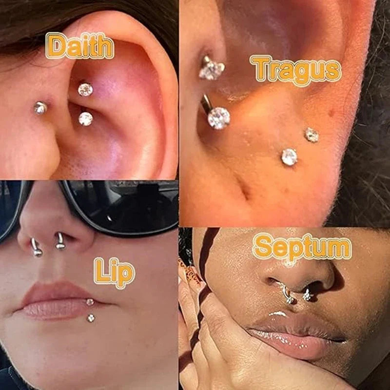 6/2pcs Horseshoe Nose Rings with L-Shape Nose Stud, Stainless Steel