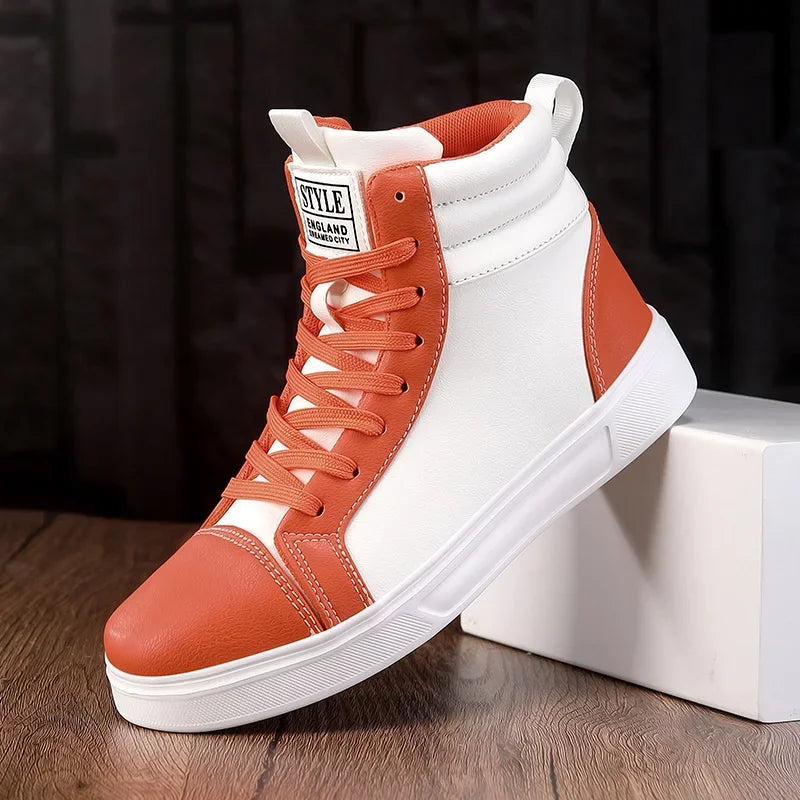 2026 Spring Fashion Red Men's Sneakers High Top Skateboarding Shoes for Men Women Comfortable Unisex Leather Sneakers Size 35-46